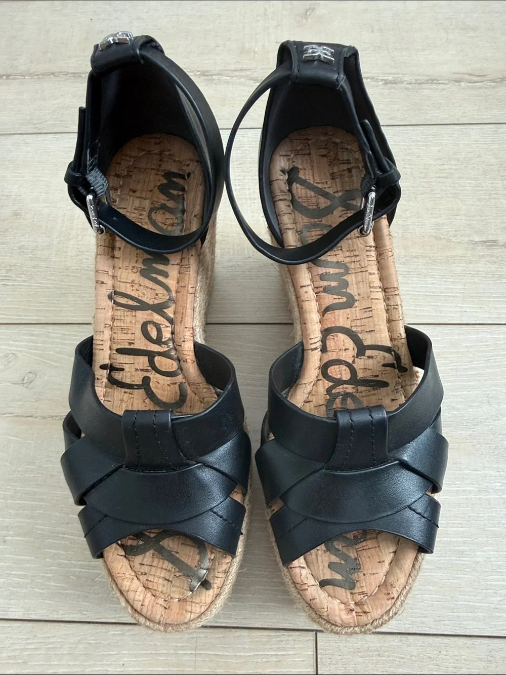Sam Edelman Black Espadrille Platform Wedge Sandals with Ankle Strap